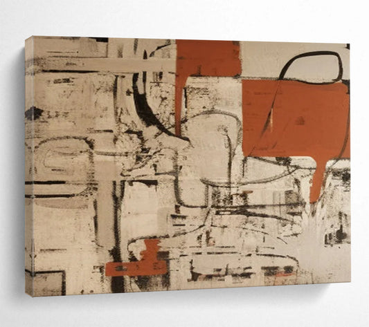 Red - Gray Interweaving Abstract Painting - Personal Symbol for Industrial - Style Living Room DLZ099