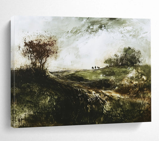 “Misty Moorland Ride” - Earthy greens, muted tones, Textural Landscape Painting On Canvas HB0568