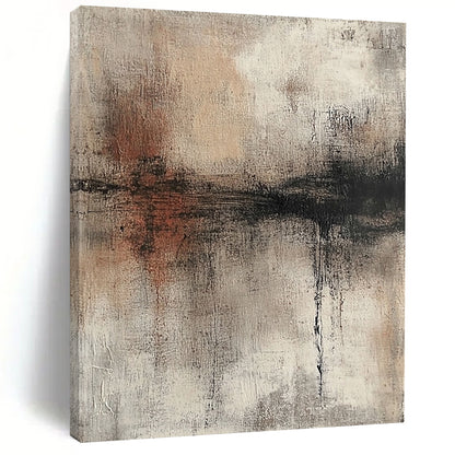 Contemporary hand-painted abstract artwork with a textured surface in neutral colors and muted tones showcasing a distressed look. DLZ0721
