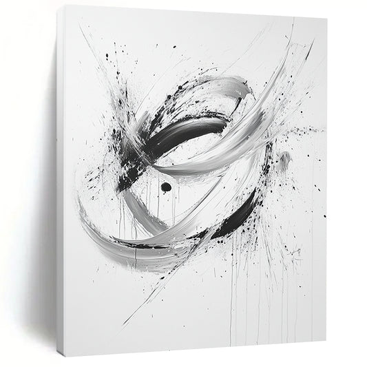 Black, White and Gray Dynamic Swirl "Hybrid Energy" Painting On Canvas HB290