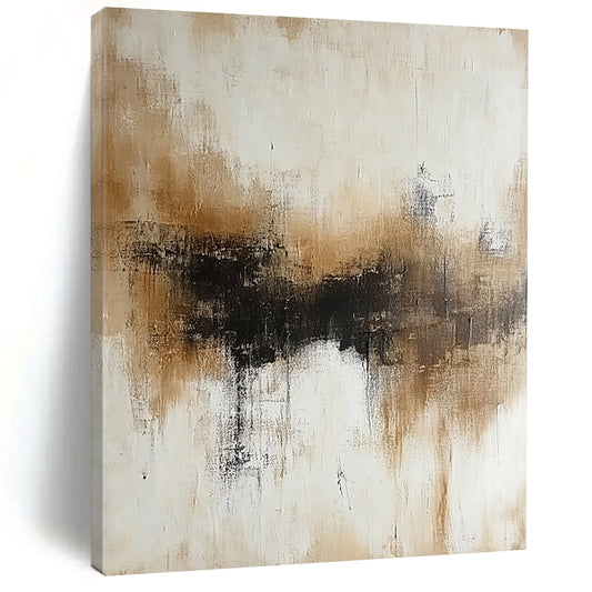 Contemporary hand-painted abstract artwork featuring neutral beige and white tones with subtle brown accents on a soft neutral background. DLZ0561