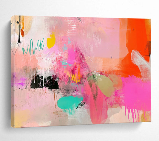 “Vibrant Pink Abstraction” - Pink, Orange, Teal, Expressive Strokes - Abstract Acrylic Painting HB1533
