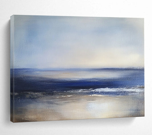 “Serene Blue - Gray Seaside” - Blue, Gray, Calm Sea Painting On Canvas HB0787