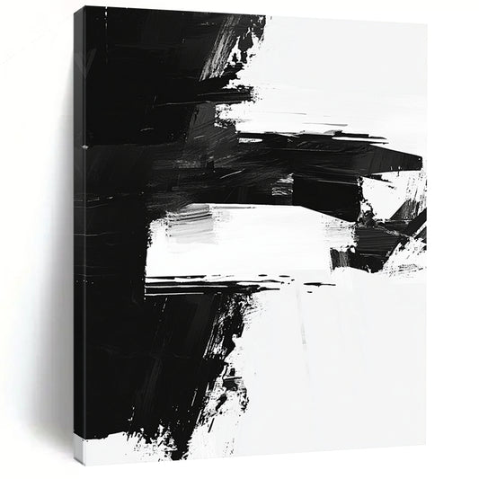 Black and White Abstract Blocks "Geometric Contrast" Painting On Canvas HB312