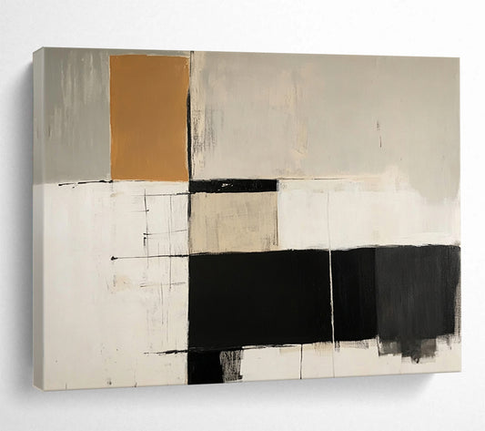 “Neutral Grid Abstract” - Black, White, Brown, Grid - Like Shapes - Modernist Acrylic Painting HB1518