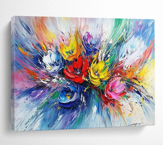 “Vibrant Flower Explosion” - Multicolor, Flower Explosion, Impasto - style HB1145