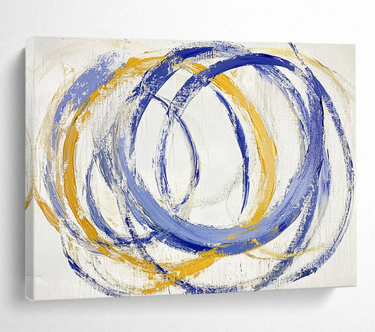 “Blue - Yellow Circular Rhythms” - Blue, Yellow, Circular Strokes Painting On Canvas HB0766