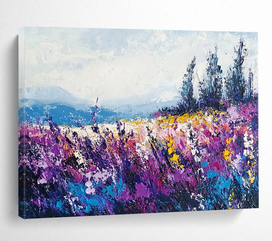 “Vibrant Wildflower Field” - Purples, Yellows, Blues, Colorful Meadow - Impressionist Oil Painting HB1563