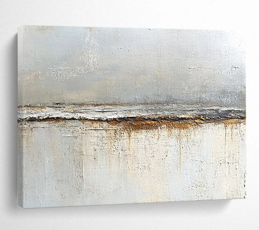 “Textured Gray and Brown Divide” - Gray, brown, white; Textured horizontal divide with drips; Oil Painting On Canvas HB1217