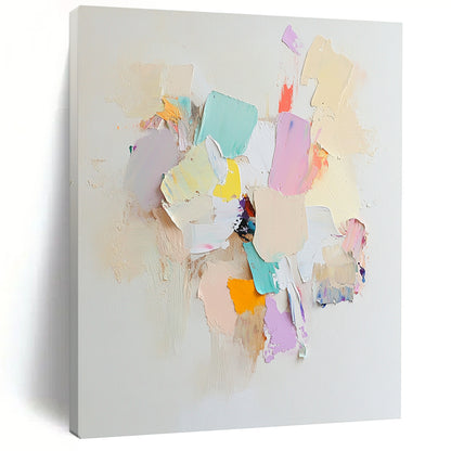 Contemporary abstract art features an arrangement of white paper pieces with soft colors, evoking calmness and serenity in a tranquil composition. DLZ0886