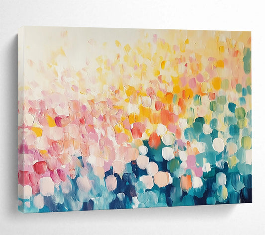 “Blossom - Dot Paradise” - Pastel circles, vibrant hues, Pointillist - Inspired Painting On Canvas HB0572