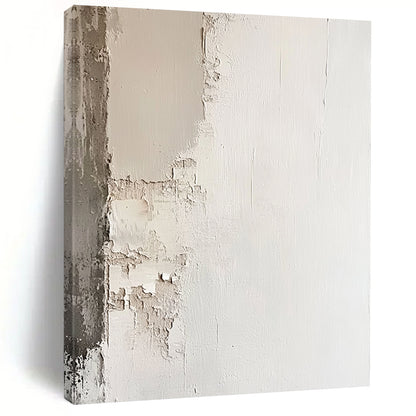 Contemporary abstract painting featuring a white plaster wall with chipped edges in neutral tones for a minimalistic and simple aesthetic. DLZ0608