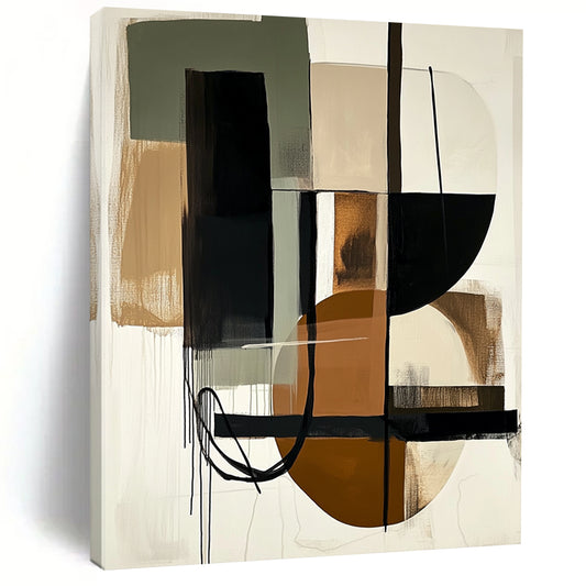 Contemporary hand-painted abstract art featuring beige black and brown colors with simple shapes and organic forms for a sophisticated interior design. DLZ1025