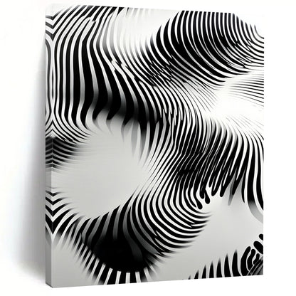 Black and White Wavy Lines "Optical Flow" Painting On Canvas HB263