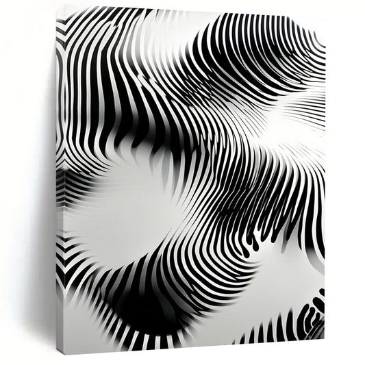 Black and White Wavy Lines "Optical Flow" Painting On Canvas HB263