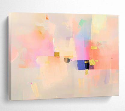 “Pastel Abstract with Gold Accents” - Pastel Palette, Gold Details, Abstract Forms Painting On Canvas HB0867