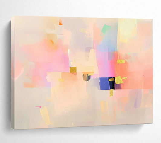 “Pastel Abstract with Gold Accents” - Pastel Palette, Gold Details, Abstract Forms Painting On Canvas HB0867