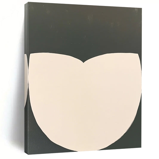 Contemporary abstract artwork featuring white half-circles on a dark gray background emphasizing simplicity and minimalism with clean lines. DLZ1428