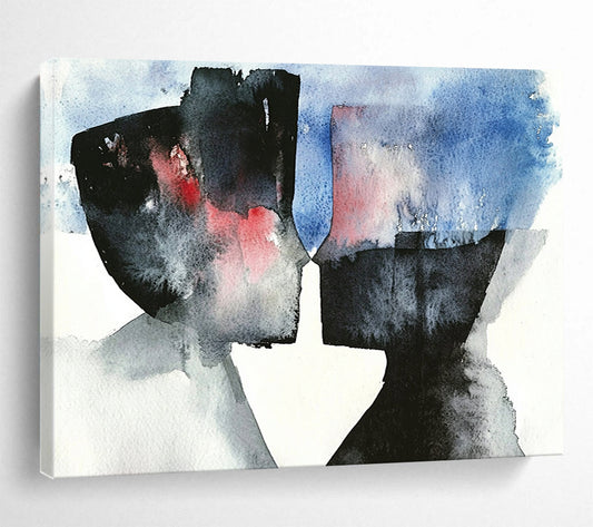 “Abstract Watercolor Faces” - Black, Gray, Red, Blue, Blended Facial Shapes - Abstract Watercolor HB1771