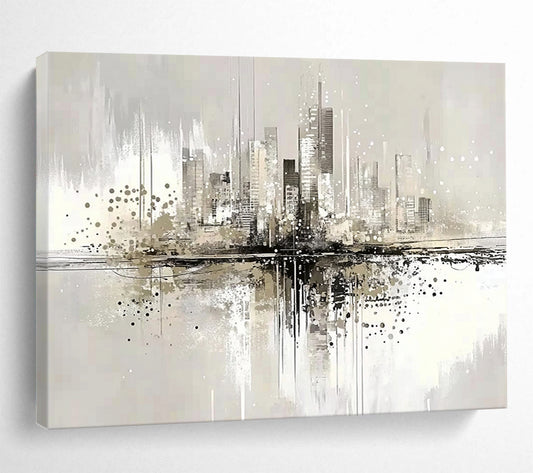 “Cityscape Reflection” - Gray, Beige, Black with Urban Reflections - Abstract Acrylic Painting HB1343