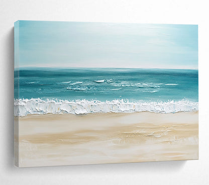 “Minimalist Beach” - Soft Blues, Beiges, Whites, Calm Beach Scene - Impasto Oil Painting HB1745