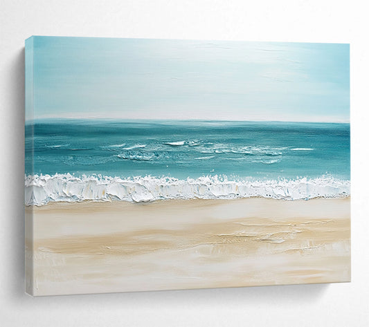 “Minimalist Beach” - Soft Blues, Beiges, Whites, Calm Beach Scene - Impasto Oil Painting HB1745