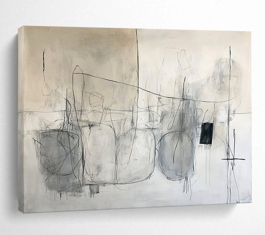 “Minimalist Sketches” - Gray, Black, White, Abstract Line Drawings Painting On Canvas HB1041