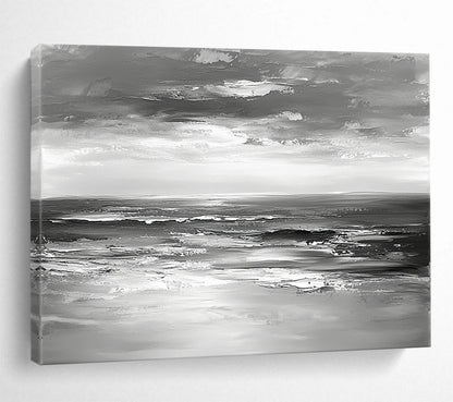 “Impasto Sea Waves in Gray” - Gray, White, Textured Sea Waves Painting On Canvas HB0801