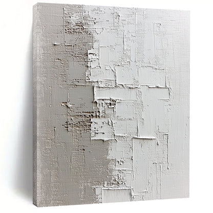 Contemporary hand-painted abstract artwork showcasing textured light gray and dark beige shades on a dark plaster background, evoking tranquility and depth. DLZ0832