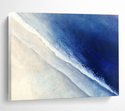 Blue Sea and White Sand Aerial View - Minimalist Coastal Painting On Canvas HB0488