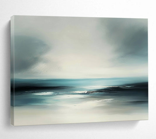 “Minimalist Sea Horizon” - Gray, Blue, White - Softly Blended Sea and Sky - Acrylic Painting HB1308
