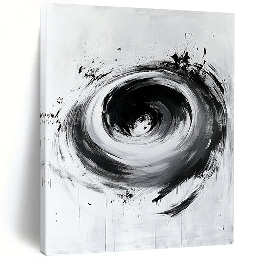 Black and White Swirling Vortex "Cosmic Pull" Painting On Canvas HB261