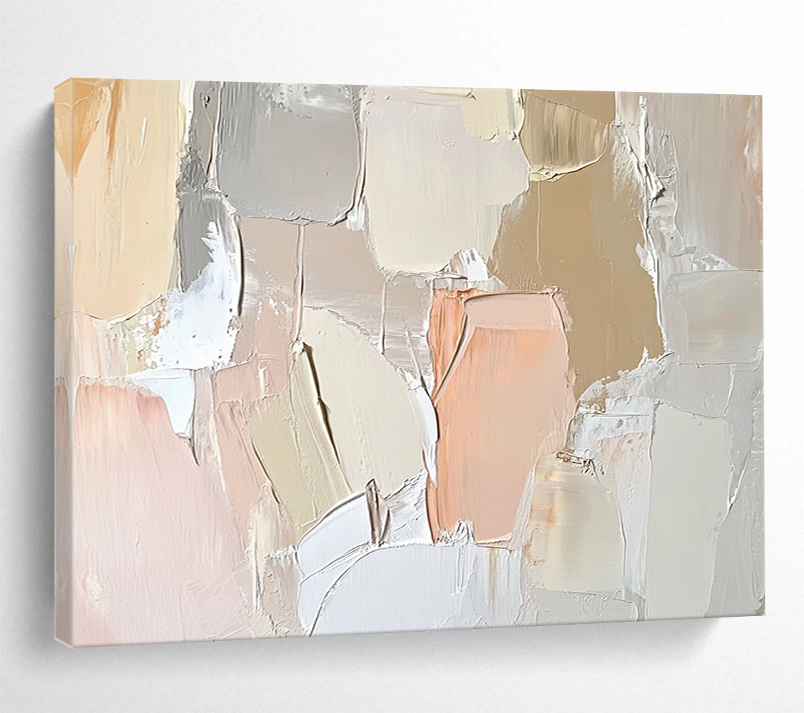 “Pastel Abstract Texture” - Beige, Pink, White, Soft Textured Painting On Canvas HB1013