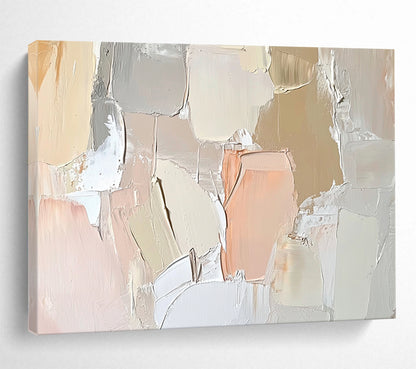 “Pastel Abstract Texture” - Beige, Pink, White, Soft Textured Painting On Canvas HB1013