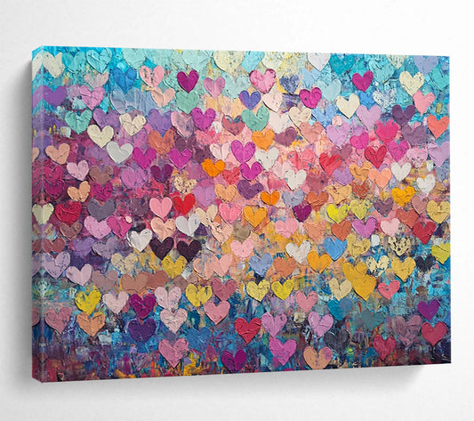“Colorful Heart Collage” - Multicolor hearts, vibrant background, Textural Abstract Painting On Canvas HB0596