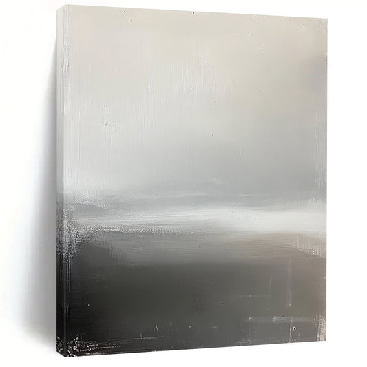 Contemporary hand-painted abstract art featuring a grey sky, foggy horizon, and a subtle grey and white palette that evokes tranquility and calmness. DLZ1347
