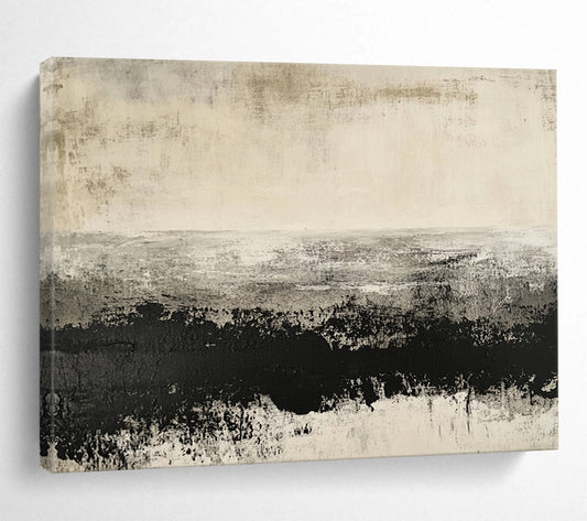 “Grayscale Textured Landscape” - Black, White, Gray, Textured Fields Painting On Canvas HB0800