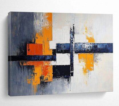“Vibrant Crossroads” - Orange, Blue, Gray, Geometric Abstract Painting On Canvas HB1040