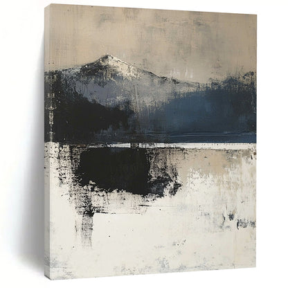 Contemporary hand-painted abstract art showcasing textured layers depicting the land-sea horizon in moody neutral tones for a tranquil ambiance. DLZ1042