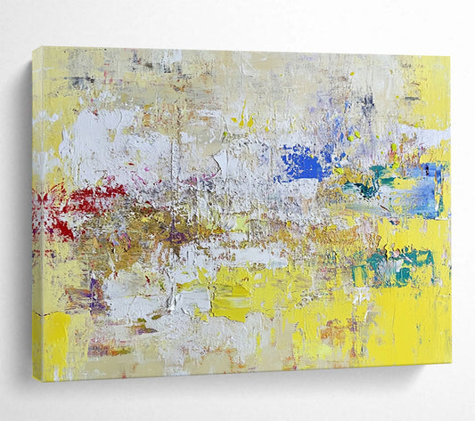 “Yellow - Based Abstract Textures” - Yellow, White, Colorful Splashes - Painting On Canvas HB1407