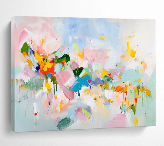 “Soft Colorful Abstract Blooms” - Pink, Blue, Yellow, Abstract Flowers - Impressionist Acrylic Painting HB1494