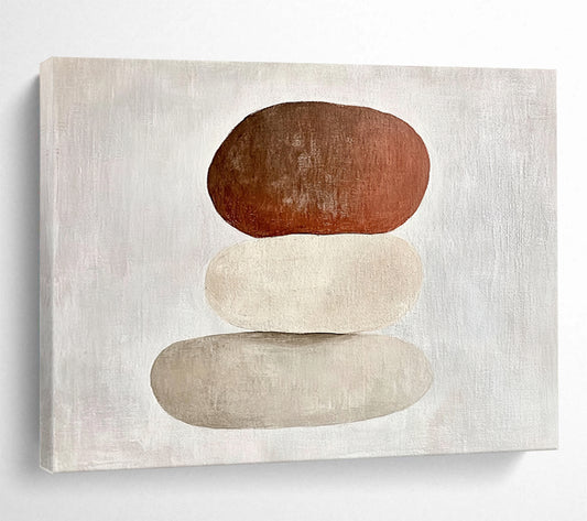 “Stacked Stones in Earth Tones” - Brown, beige, gray stones, Minimalist Still - Life Painting On Canvas HB0606