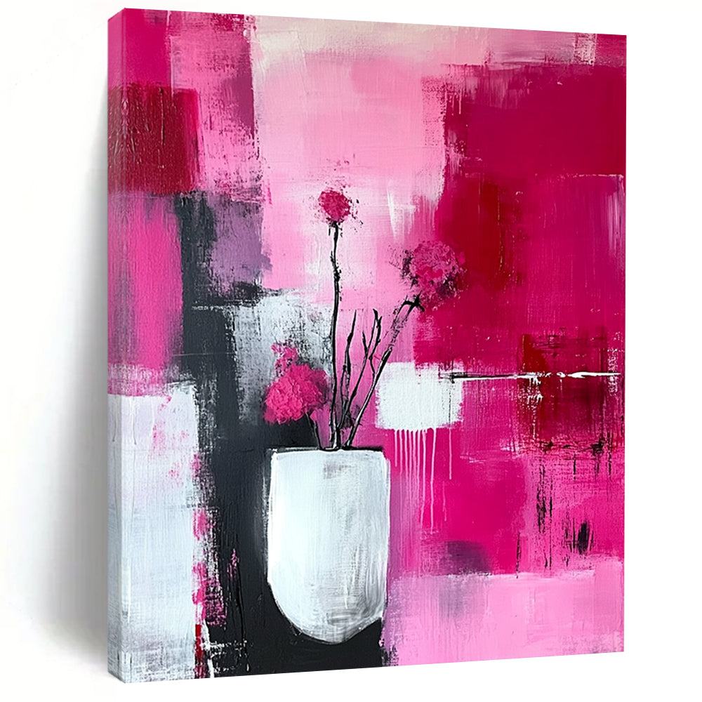 Contemporary hand-painted abstract art featuring a pink and white color scheme with delicate brushstrokes and intricate patterns for an ethereal aesthetic. DLZ0718