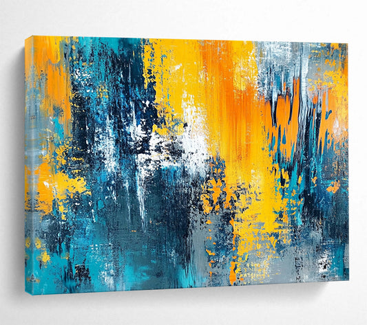 “Blue and Yellow Abstract Layers” - Blue, Yellow, Layered Textures Painting On Canvas HB0870