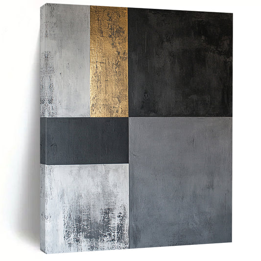Black, Gray, White and Gold Geometric Squares "Elegant Geometry" Painting On Canvas HB352