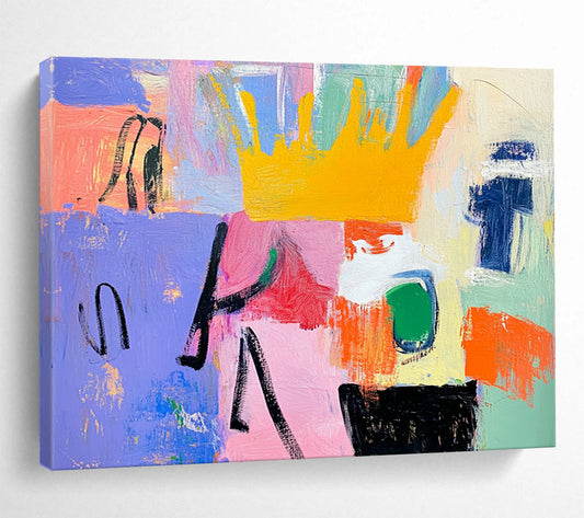 “Playful Color Block Abstract” - Purple, Pink, Yellow, Green, Blue with Blocks - Painting On Canvas HB1380
