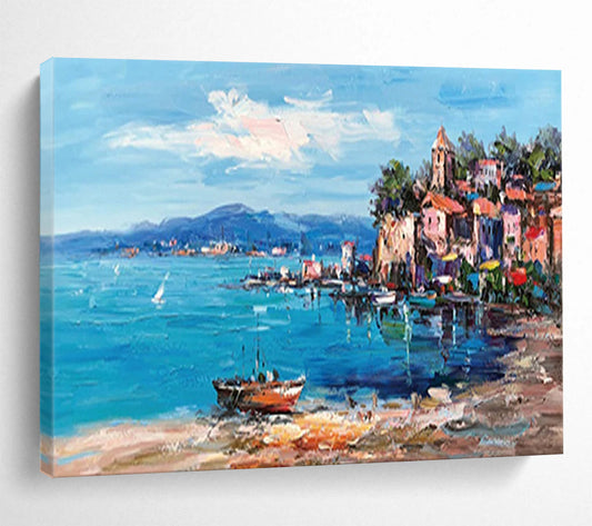 Coastal Village & Sea - Vibrant Living Room or Office Art DLZ230
