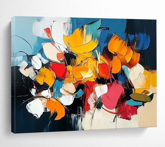 “Colorful Abstract Floral Blooms” - Yellow, orange, red, blue, white; Abstract floral composition HB1288