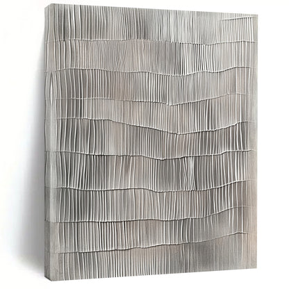 Contemporary hand-painted abstract art features textured gray vertical lines resembling wavy wood surfaces on a neutral gray background. DLZ1481