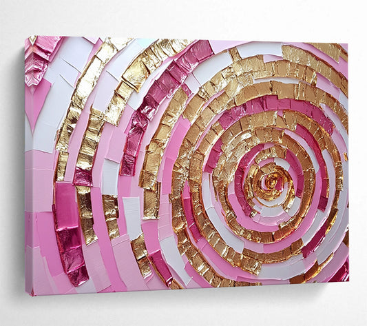 “Pink and Gold Spiral” - Shades of Pink, Gold, White, Layered Spiral Pattern - Mixed - Media Collage HB1727